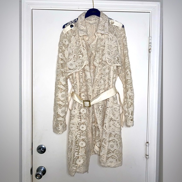 Chicos Cream Large Lace Trench Coat - Picture 1 of 8